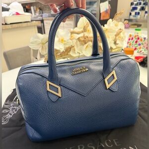 Versace Collection Vitello Handbag Blue Leather with Shoulder Strap and Dust Bag